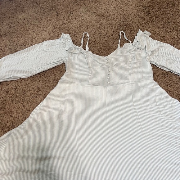 Blue White Striped Cold Shoulder Challis Dress - Picture 6 of 12
